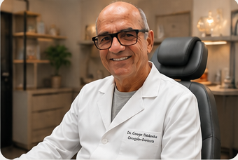Dr. George Saldanha sorrindo em consultório odontológico